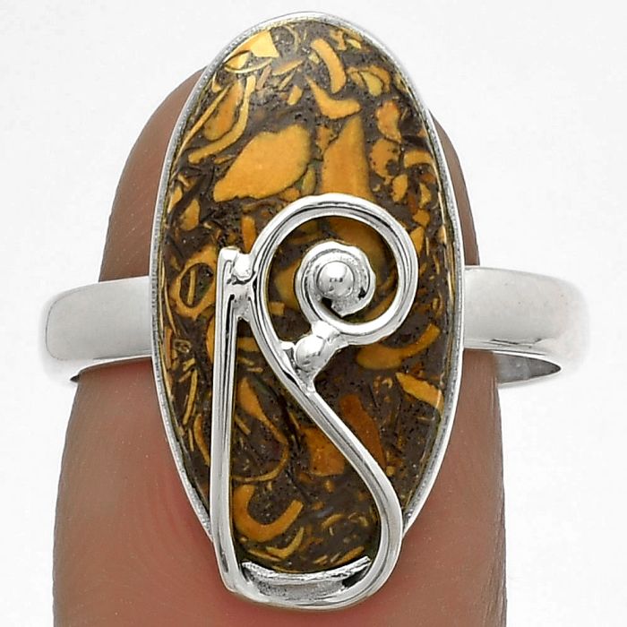 Coquina Fossil Jasper - India Ring size-8.5 SDR177354 R-1478, 11x20 mm