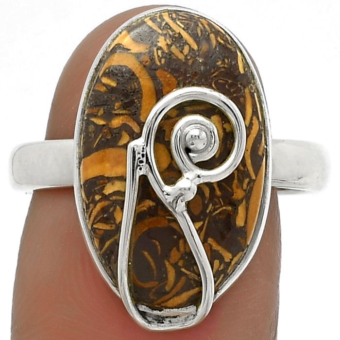 Coquina Fossil Jasper - India Ring size-8.5 SDR177374 R-1478, 12x19 mm