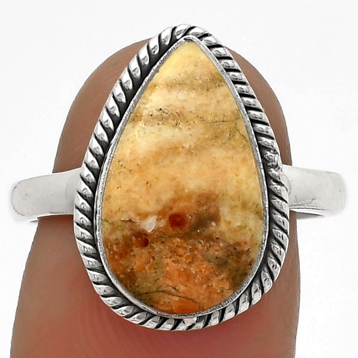 Natural Coral Jasper Ring size-8 SDR177438 R-1009, 9x16 mm