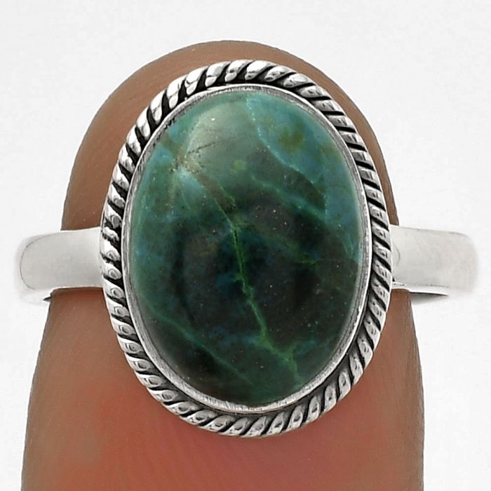 Natural Azurite Chrysocolla Ring size-7.5 SDR177483 R-1009, 9x13 mm