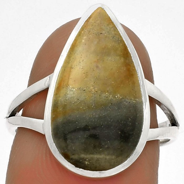 Natural Polygram Jasper Ring size-7.5 SDR177539 R-1005, 10x18 mm