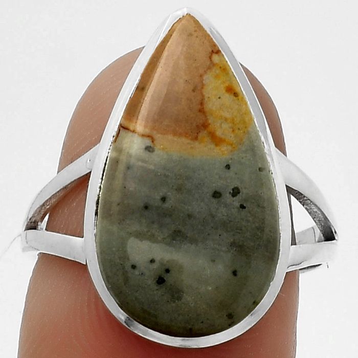 Natural Polygram Jasper Ring size-7.5 SDR177611 R-1005, 11x19 mm