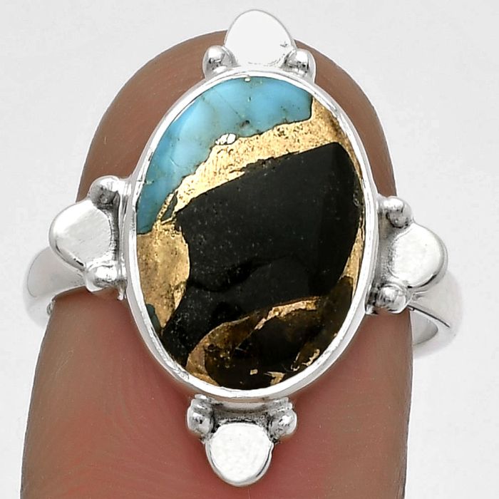 Natural Shell In Black Blue Turquoise Ring size-7 SDR177827 R-1119, 10x14 mm