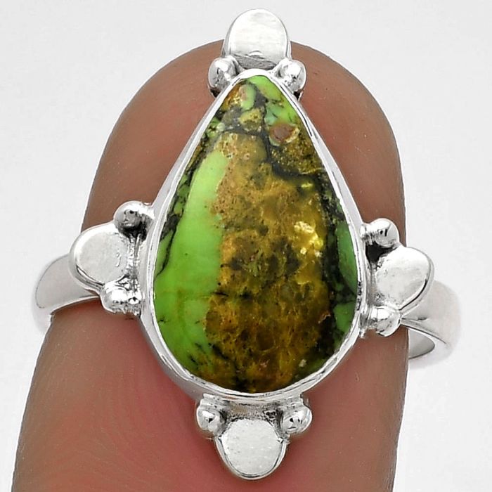 Natural Green Matrix Turquoise Ring size-7 SDR177848 R-1119, 9x14 mm