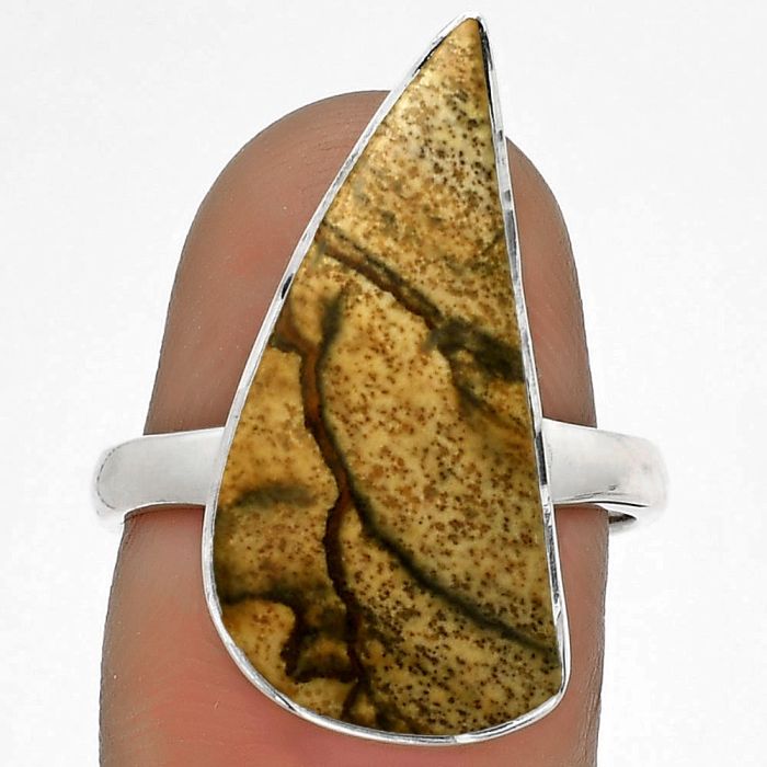 Natural Picture Jasper Ring size-7.5 SDR177971 R-1001, 11x24 mm