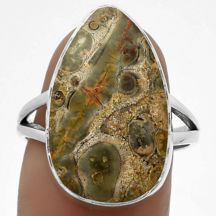 Natural Leopard Skin Jasper Ring size-8.5 SDR178076 R-1002, 13x22 mm