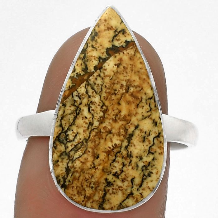 Natural Picture Jasper Ring size-8.5 SDR178095 R-1001, 12x22 mm