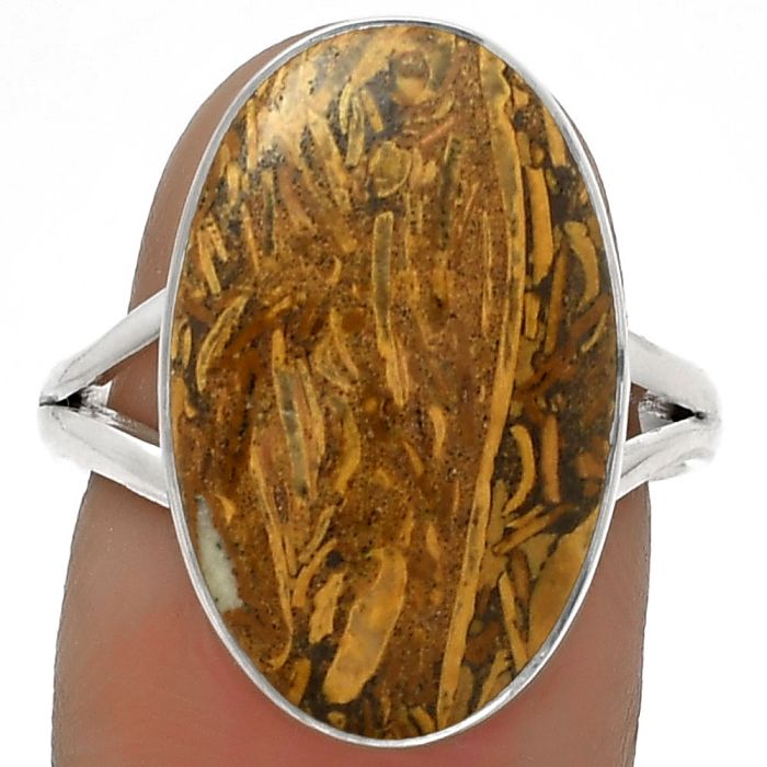 Natural Coquina Fossil Jasper - India Ring size-8 SDR178150 R-1002, 13x20 mm