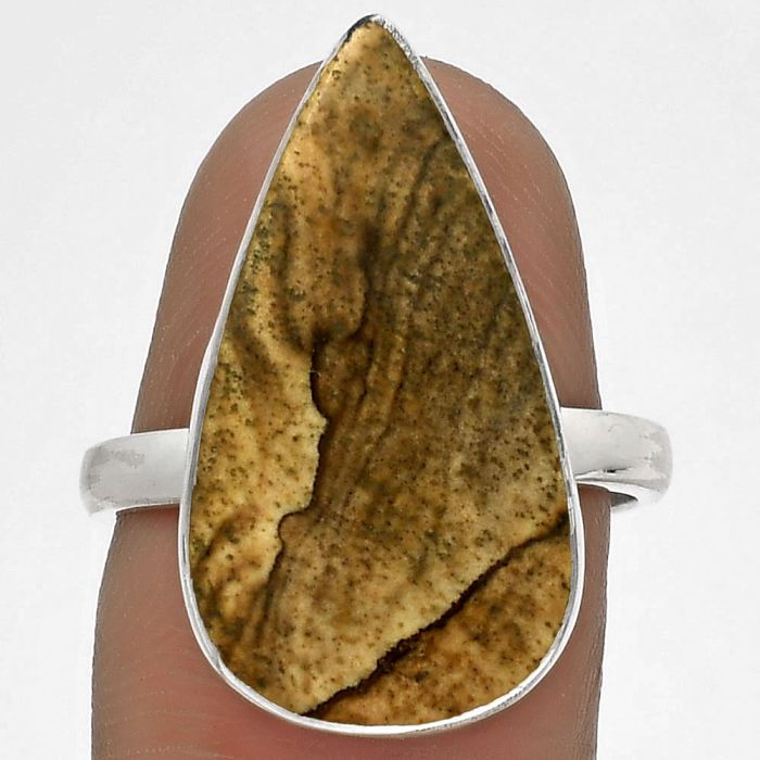 Natural Picture Jasper Ring size-7.5 SDR178200 R-1001, 13x23 mm