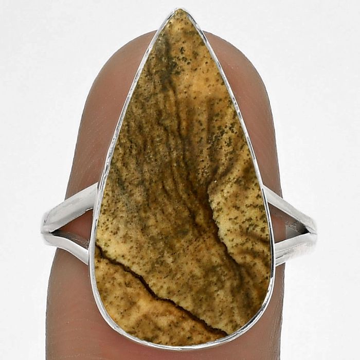 Natural Picture Jasper Ring size-7.5 SDR178232 R-1002, 12x23 mm