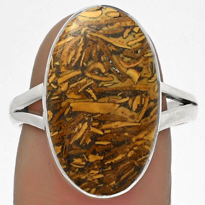 Coquina Fossil Jasper - India Ring size-8.5 SDR178333 R-1002, 12x20 mm