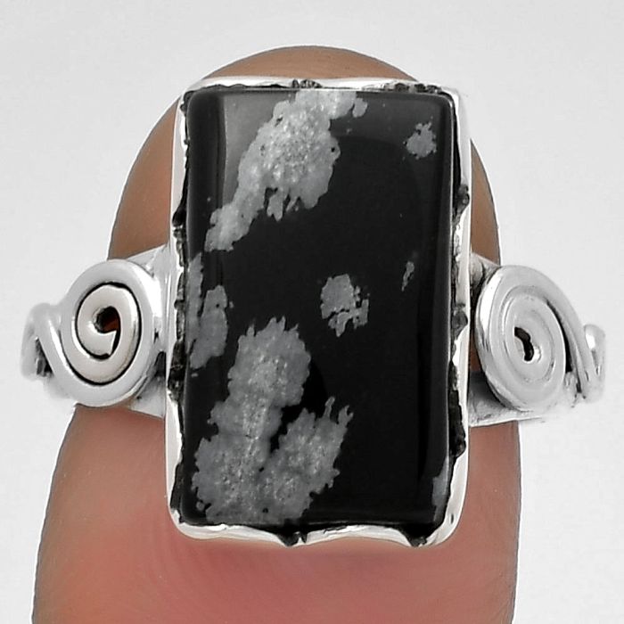 Natural Snow Flake Obsidian Ring size-7 SDR178824 R-1315, 10x16 mm