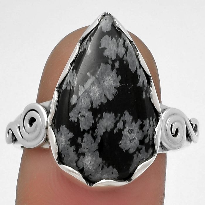 Natural Snow Flake Obsidian Ring size-9 SDR178830 R-1315, 12x19 mm