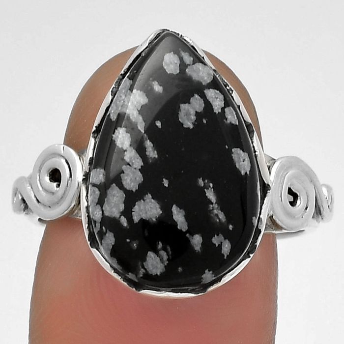 Natural Snow Flake Obsidian Ring size-8.5 SDR178841 R-1315, 12x18 mm