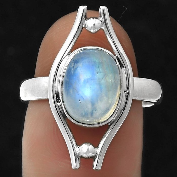 Natural Rainbow Moonstone - India Ring size-8 SDR179097 R-1663, 8x10 mm