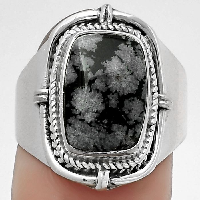 Natural Snow Flake Obsidian Ring size-7.5 SDR179372 R-1539, 9x13 mm