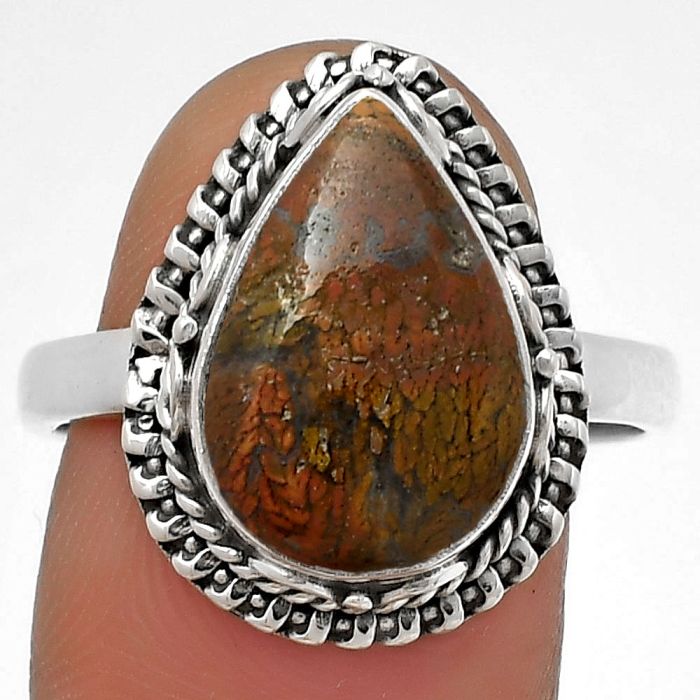 Natural Red Moss Agate Ring size-9.5 SDR179489 R-1279, 10x15 mm