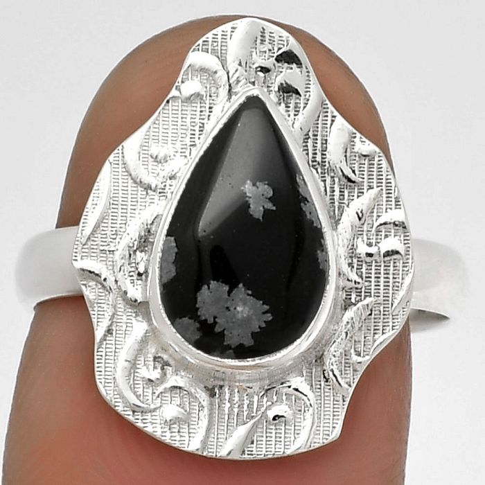 Natural Snow Flake Obsidian Ring size-8 SDR179679 R-1090, 7x11 mm