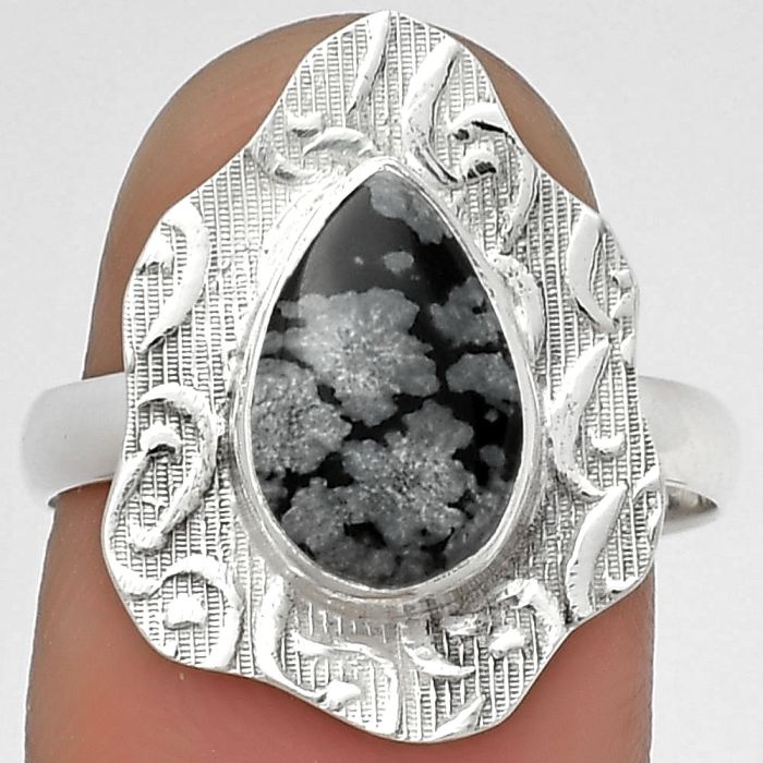 Natural Snow Flake Obsidian Ring size-8.5 SDR179681 R-1090, 7x11 mm