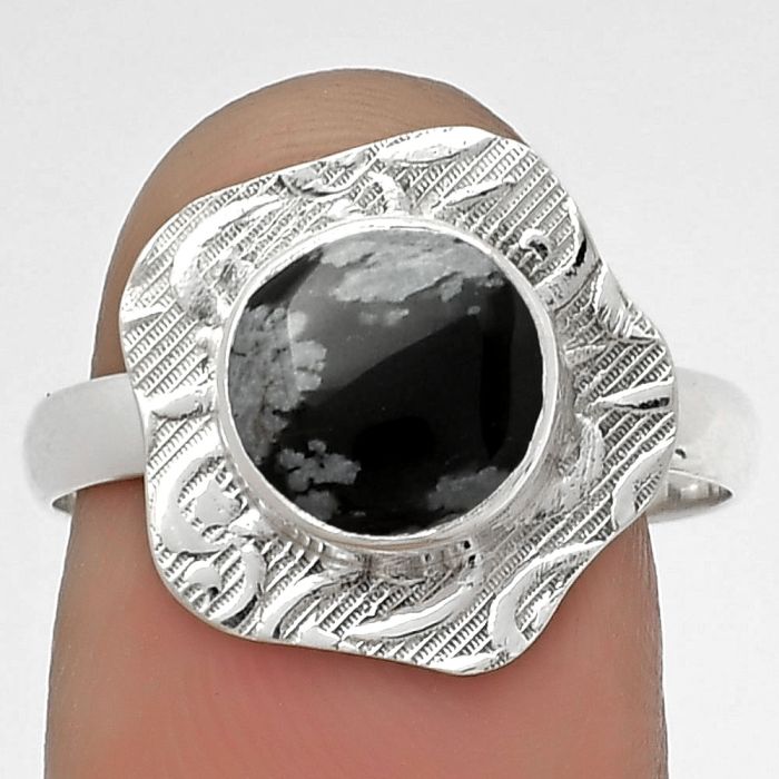 Natural Snow Flake Obsidian Ring size-8.5 SDR179697 R-1090, 8x8 mm