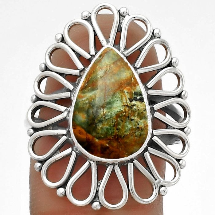 Natural Turkish Rainforest Chrysocolla Ring size-9 SDR179760 R-1527, 9x14 mm