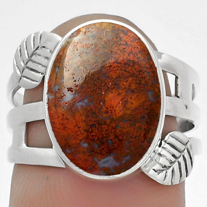 Natural Red Moss Agate Ring size-7.5 SDR179844 R-1400, 11x15 mm