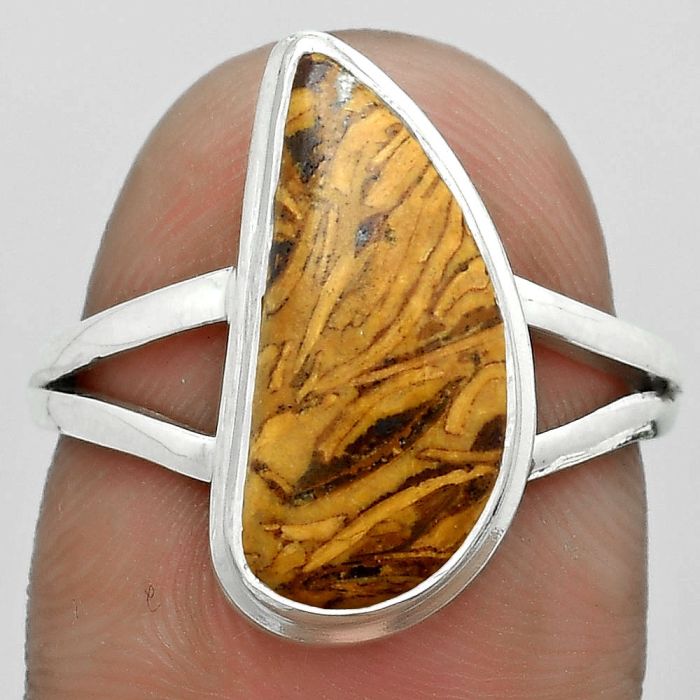 Coquina Fossil Jasper - India Ring size-7.5 SDR179903 R-1008, 8x16 mm