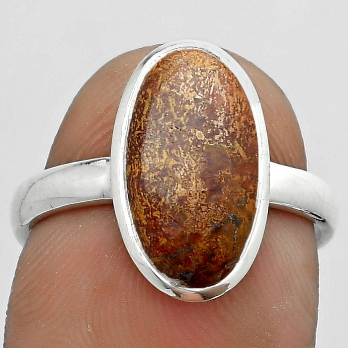 Natural Red Moss Agate Ring size-7.5 SDR180214 R-1007, 7x14 mm