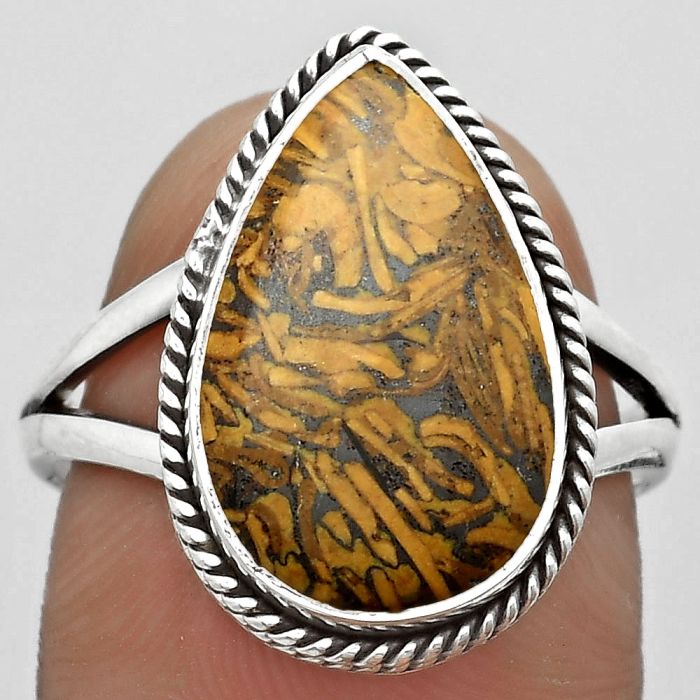 Coquina Fossil Jasper - India Ring size-8.5 SDR180393 R-1010, 11x17 mm