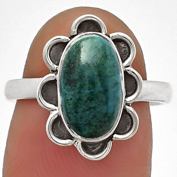 Natural Azurite Chrysocolla Ring size-7 SDR180709 R-1092, 7x12 mm