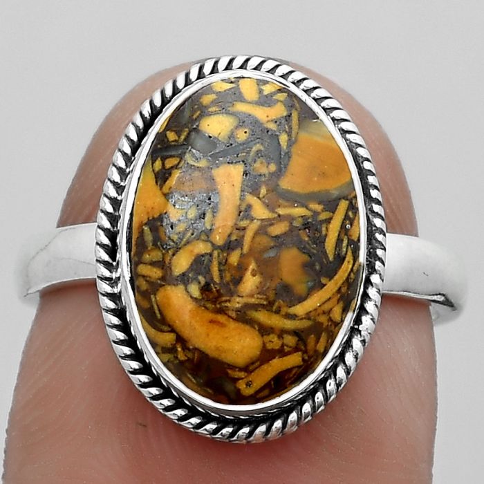 Coquina Fossil Jasper - India Ring size-7.5 SDR180832 R-1009, 10x14 mm