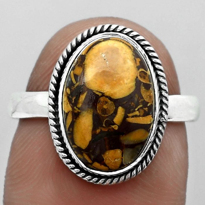 Coquina Fossil Jasper - India Ring size-7.5 SDR180850 R-1009, 10x14 mm