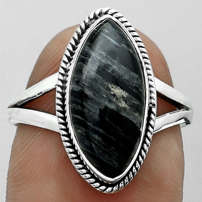 Natural Silver Leaf Obsidian Ring size-7.5 SDR180906 R-1010, 8x17 mm