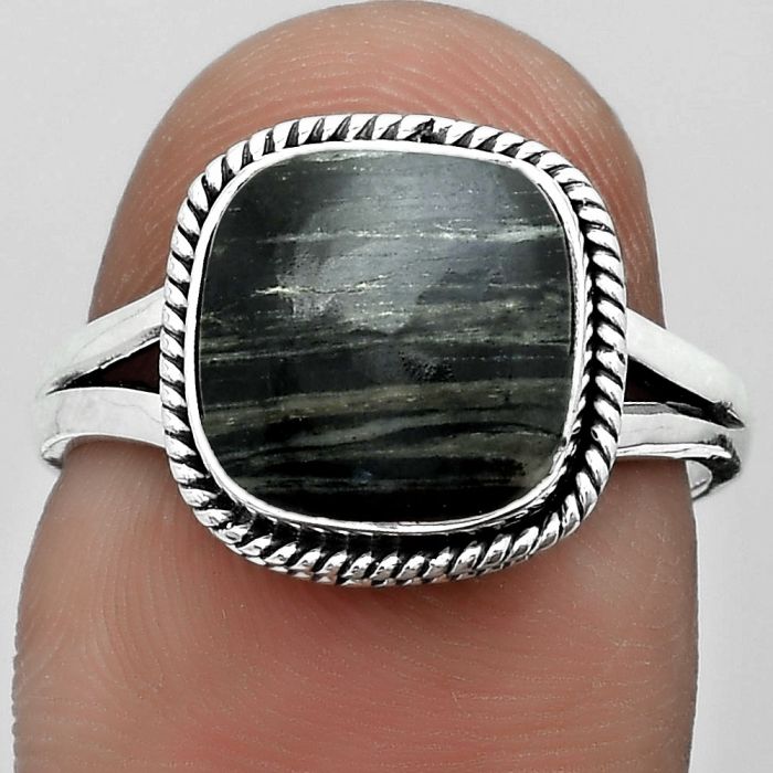 Natural Silver Leaf Obsidian Ring size-7 SDR180917 R-1010, 10x10 mm