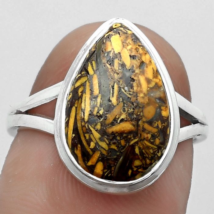 Coquina Fossil Jasper - India Ring size-7.5 SDR181027 R-1008, 10x15 mm