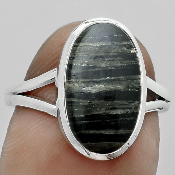 Natural Silver Leaf Obsidian Ring size-7.5 SDR181126 R-1008, 9x15 mm