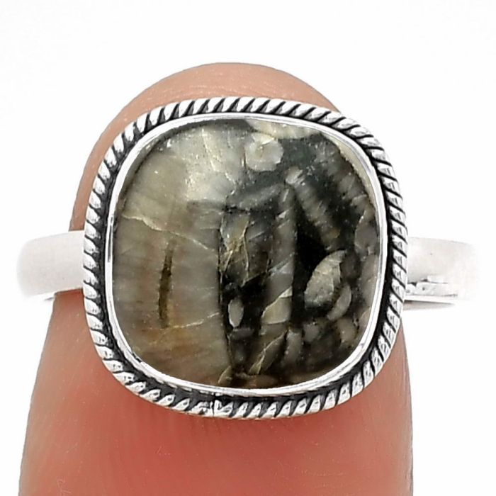 Natural Mexican Cabbing Fossil Ring size-8 SDR181300 R-1009, 11x11 mm