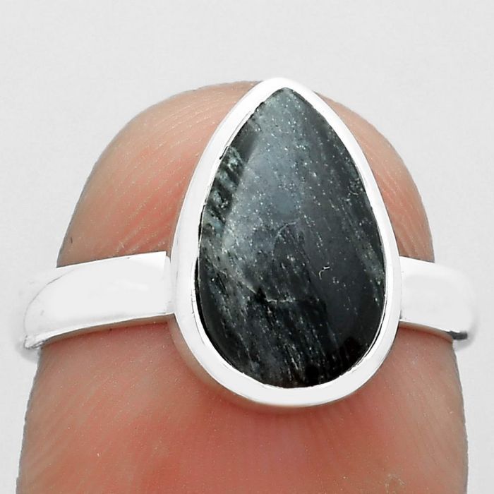 Natural Silver Leaf Obsidian Ring size-7 SDR181532 R-1004, 8x12 mm