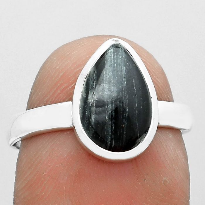 Natural Silver Leaf Obsidian Ring size-7.5 SDR181562 R-1004, 7x11 mm