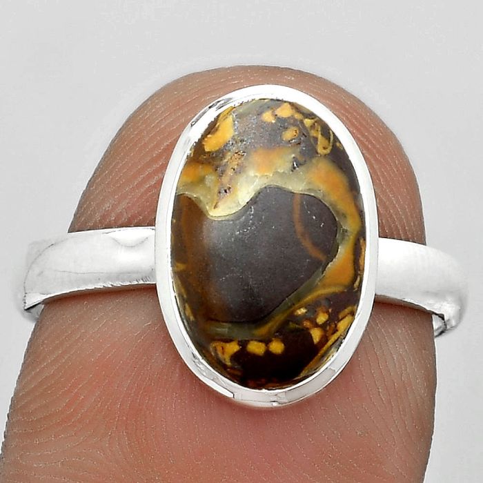 Natural Coquina Fossil Jasper - India Ring size-8 SDR181610 R-1004, 8x12 mm