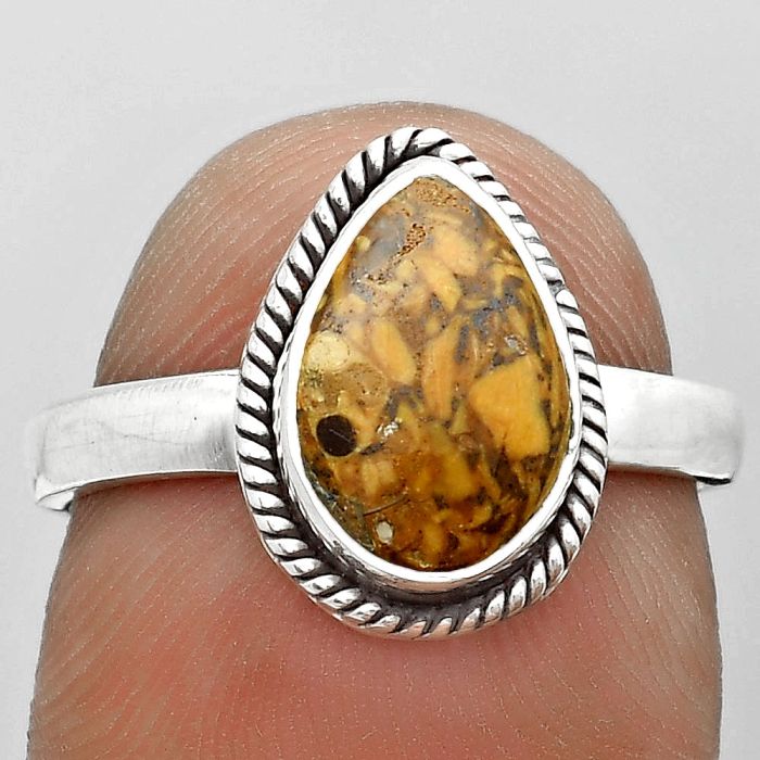 Natural Coquina Fossil Jasper - India Ring size-7 SDR181683 R-1009, 7x11 mm