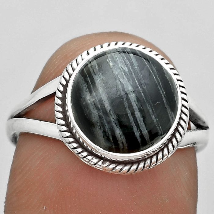 Natural Silver Leaf Obsidian Ring size-7.5 SDR181702 R-1010, 10x10 mm