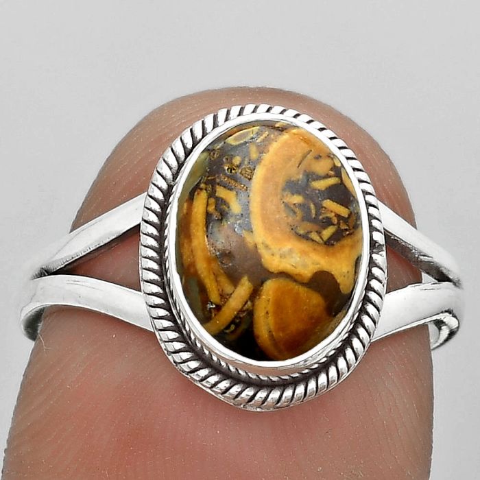 Coquina Fossil Jasper - India Ring size-7.5 SDR181723 R-1010, 8x11 mm