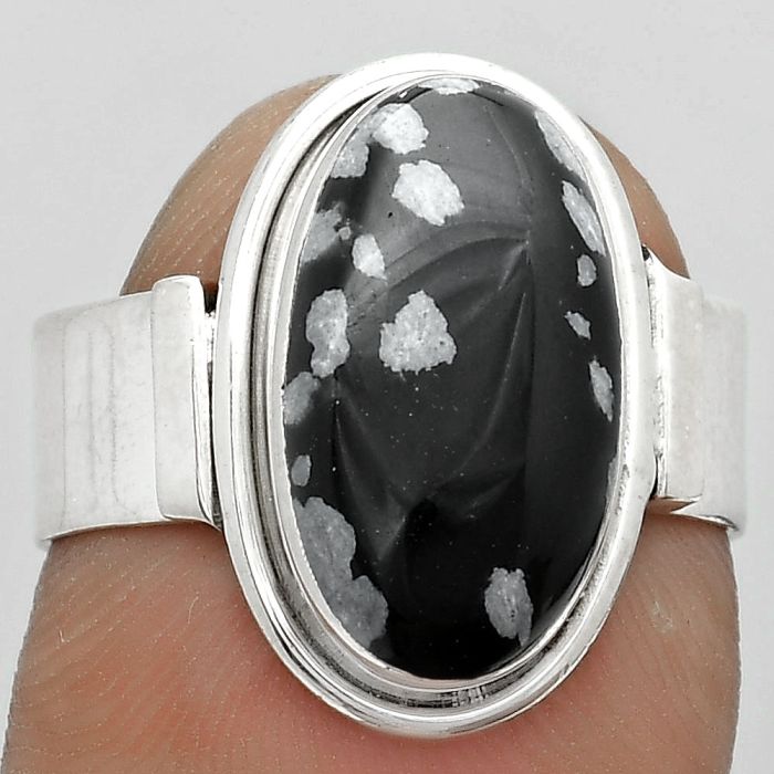 Natural Snow Flake Obsidian Ring size-7 SDR182053 R-1521, 8x15 mm