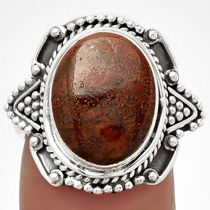 Natural Red Moss Agate Ring size-7.5 SDR182173 R-1557, 11x14 mm