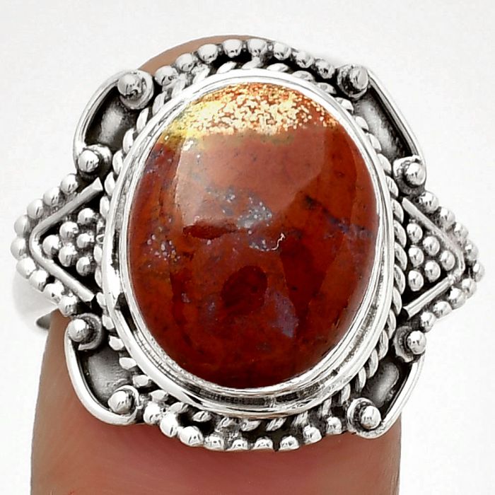 Natural Red Moss Agate Ring size-9 SDR182184 R-1557, 11x14 mm