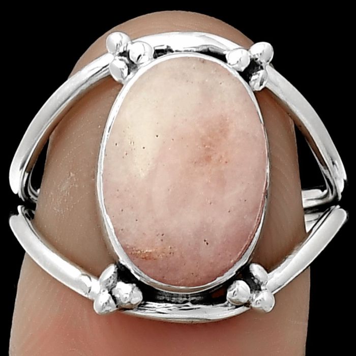 Natural Pink Scolecite Ring size-7 SDR182460 R-1246, 9x13 mm