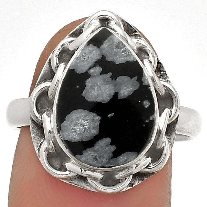 Natural Snow Flake Obsidian Ring size-8 SDR182596 R-1528, 10x14 mm