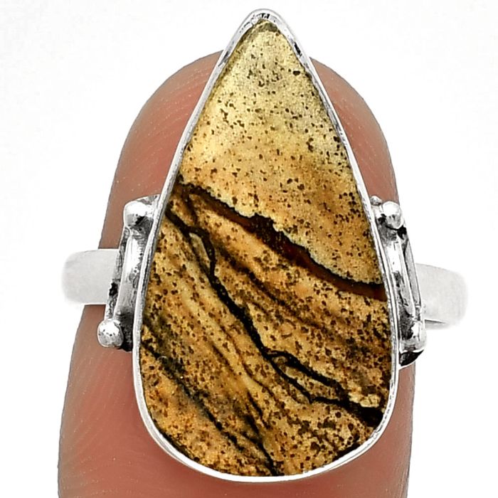 Natural Picture Jasper Ring size-8 SDR182718 R-1198, 12x22 mm