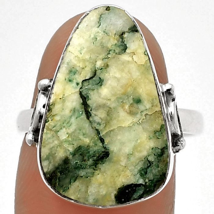 Natural Tree Weed Moss Agate - India Ring size-8 SDR182743 R-1198, 13x20 mm